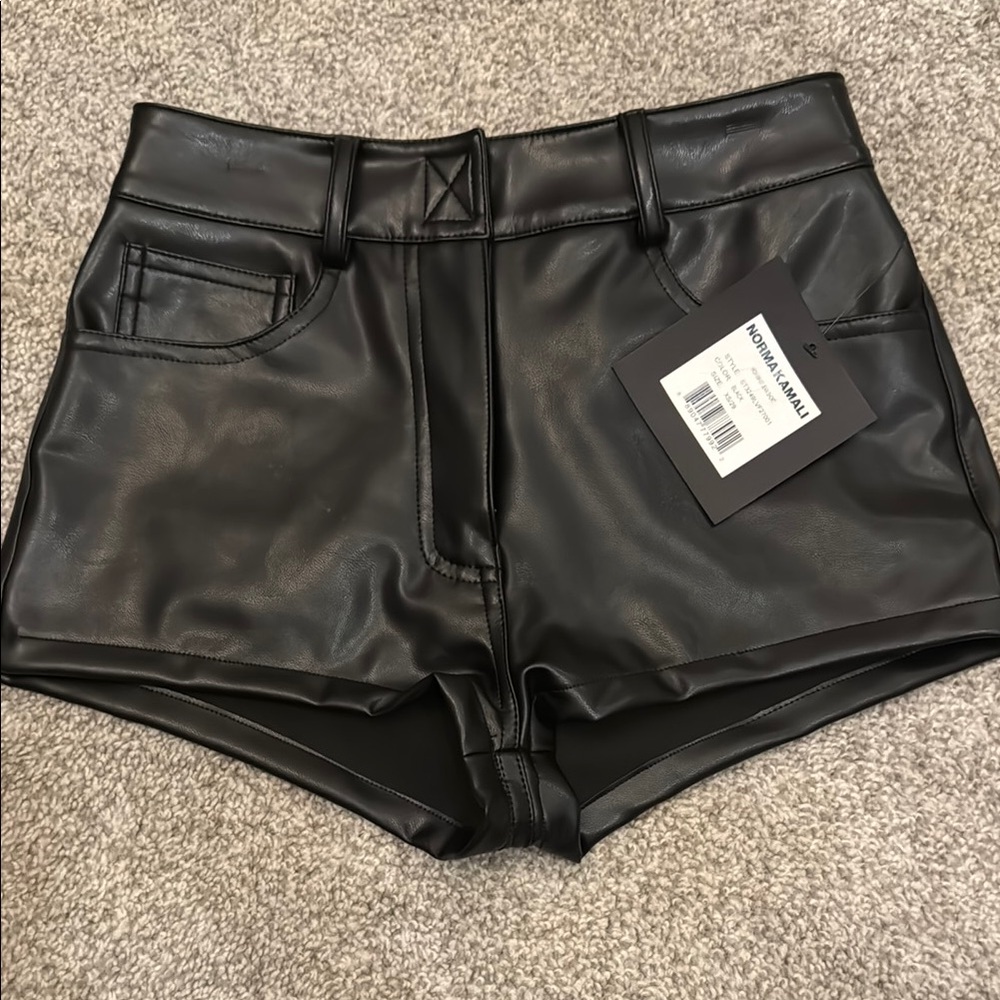 Norma Kamali Faux Leather High-Rise Women’s Shorts - Black